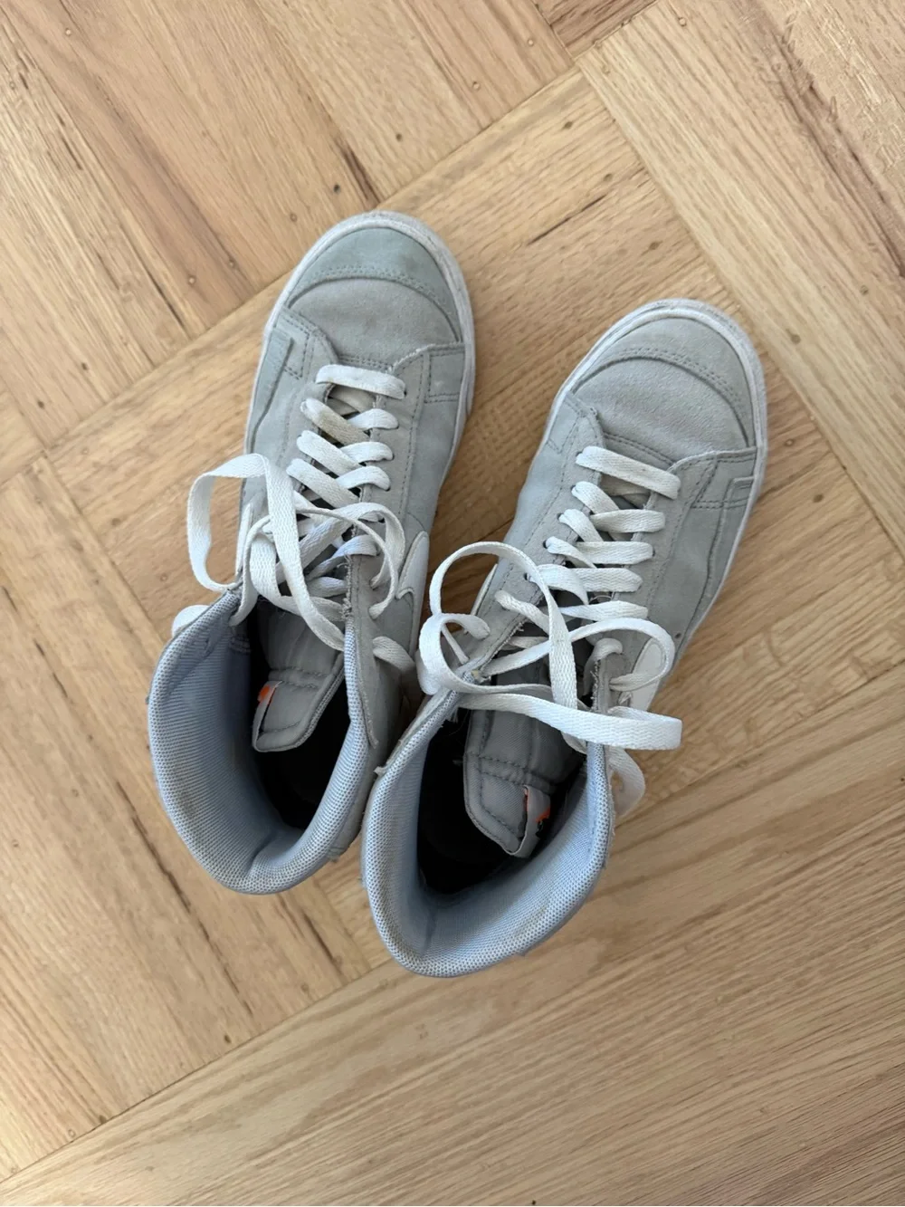 Nike High-Top Suede Sneakers in Light Gray and White